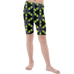 Backgrounds Green Grey Lines Kids  Mid Length Swim Shorts