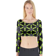 Backgrounds Green Grey Lines Long Sleeve Crop Top