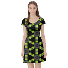 Backgrounds Green Grey Lines Short Sleeve Skater Dress