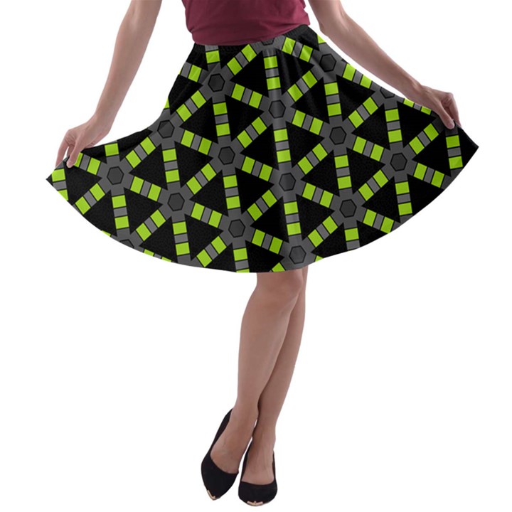 Backgrounds Green Grey Lines A-line Skater Skirt