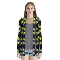 Backgrounds Green Grey Lines Drape Collar Cardigan