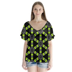 Backgrounds Green Grey Lines V-neck Flutter Sleeve Top by HermanTelo