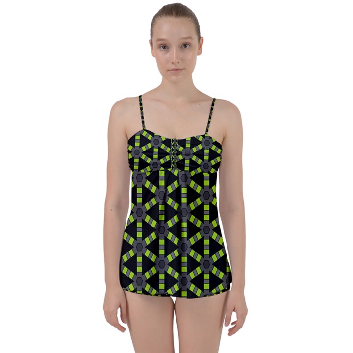 Backgrounds Green Grey Lines Babydoll Tankini Set