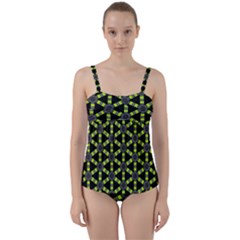 Backgrounds Green Grey Lines Twist Front Tankini Set by HermanTelo