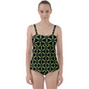 Backgrounds Green Grey Lines Twist Front Tankini Set View1