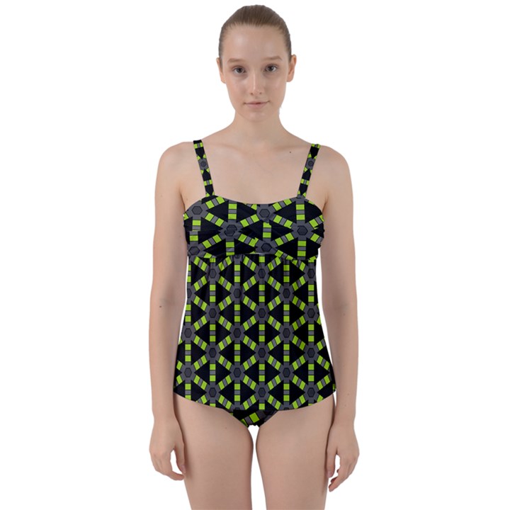 Backgrounds Green Grey Lines Twist Front Tankini Set