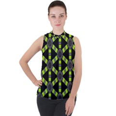 Backgrounds Green Grey Lines Mock Neck Chiffon Sleeveless Top by HermanTelo