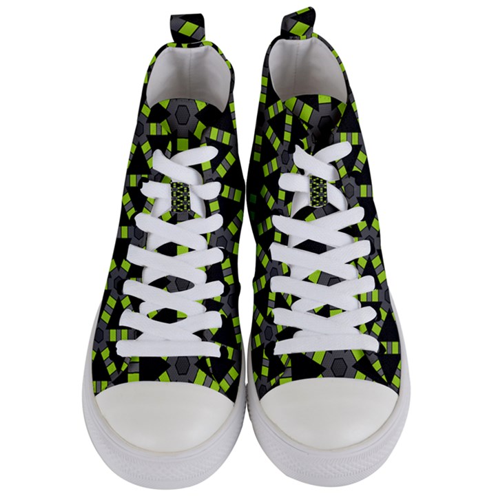 Backgrounds Green Grey Lines Women s Mid-Top Canvas Sneakers