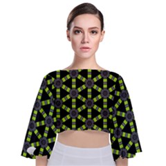 Backgrounds Green Grey Lines Tie Back Butterfly Sleeve Chiffon Top by HermanTelo