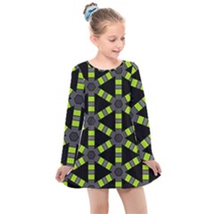 Backgrounds Green Grey Lines Kids  Long Sleeve Dress