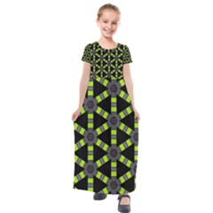 Backgrounds Green Grey Lines Kids  Short Sleeve Maxi Dress