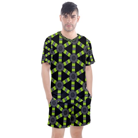 Backgrounds Green Grey Lines Men s Mesh Tee And Shorts Set by HermanTelo