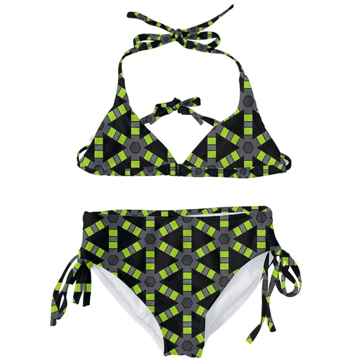 Backgrounds Green Grey Lines Kids  Classic Bikini Set