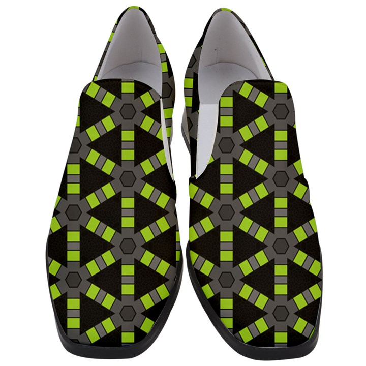 Backgrounds Green Grey Lines Women Slip On Heel Loafers