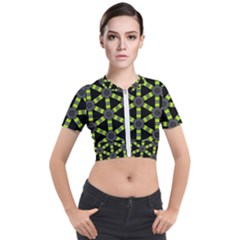 Backgrounds Green Grey Lines Short Sleeve Cropped Jacket