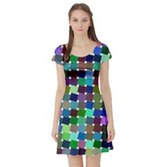 Geometric Background Colorful Short Sleeve Skater Dress by HermanTelo