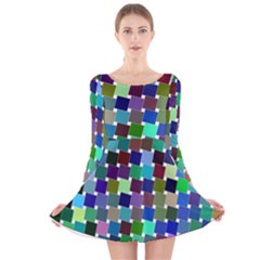 Geometric Background Colorful Long Sleeve Velvet Skater Dress