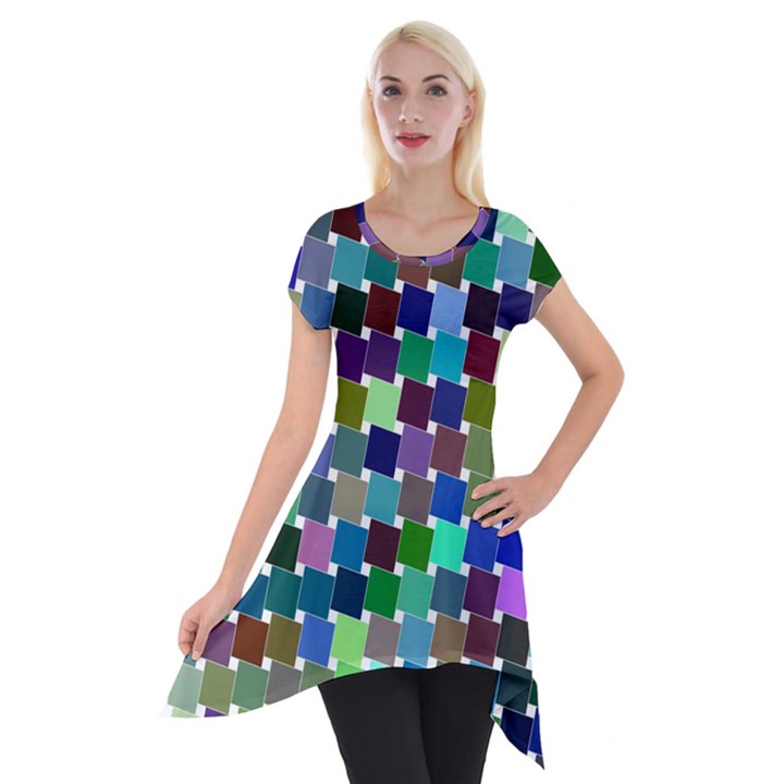 Geometric Background Colorful Short Sleeve Side Drop Tunic