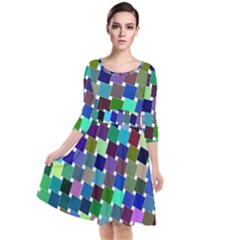 Geometric Background Colorful Quarter Sleeve Waist Band Dress by HermanTelo