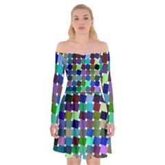 Geometric Background Colorful Off Shoulder Skater Dress by HermanTelo