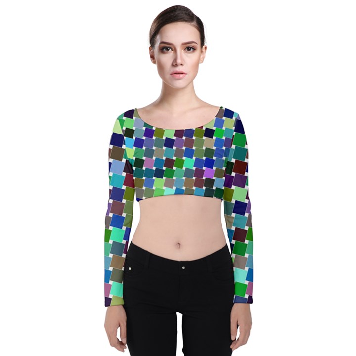 Geometric Background Colorful Velvet Long Sleeve Crop Top