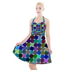 Geometric Background Colorful Halter Party Swing Dress  by HermanTelo