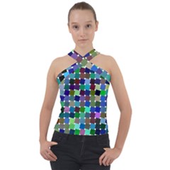 Geometric Background Colorful Cross Neck Velour Top