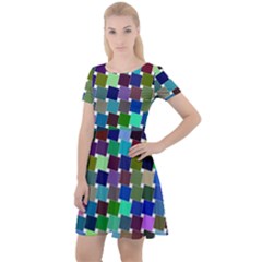 Geometric Background Colorful Cap Sleeve Velour Dress 