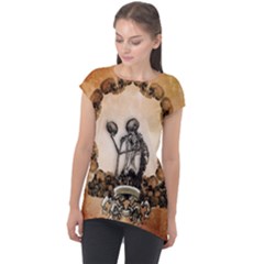 Awesome Skeleton With Skulls Cap Sleeve High Low Top