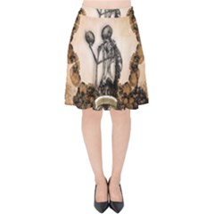 Awesome Skeleton With Skulls Velvet High Waist Skirt by FantasyWorld7