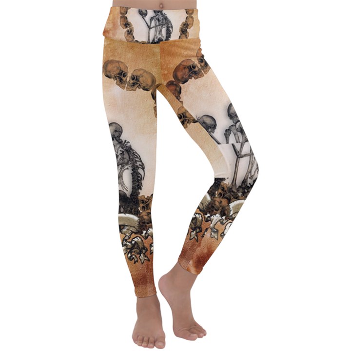 Awesome Skeleton With Skulls Kids  Lightweight Velour Classic Yoga Leggings