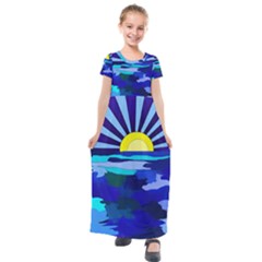 Sunset On The Lake Kids  Short Sleeve Maxi Dress