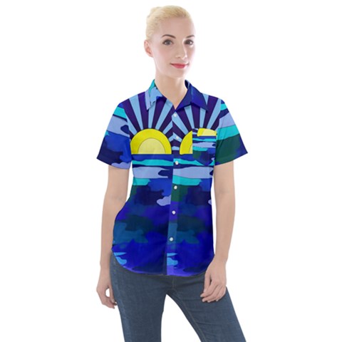 Sunset On The Lake Women s Short Sleeve Pocket Shirt by bloomingvinedesign