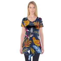 Colorful Birds In Nature Short Sleeve Tunic  by Sobalvarro