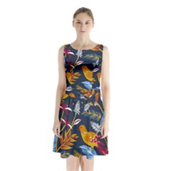 Colorful Birds In Nature Sleeveless Waist Tie Chiffon Dress by Sobalvarro