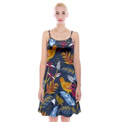 Colorful Birds In Nature Spaghetti Strap Velvet Dress by Sobalvarro