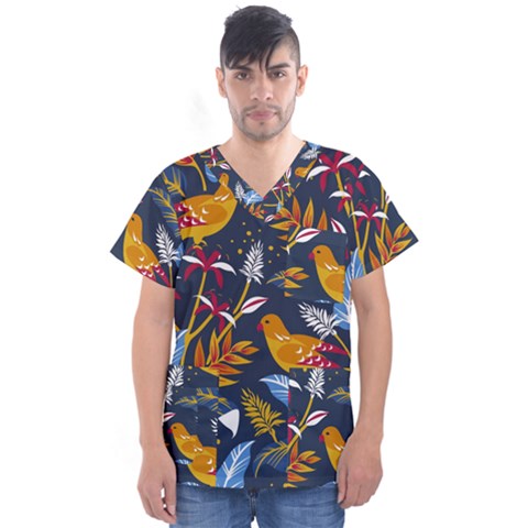 Colorful Birds In Nature Men s V-neck Scrub Top by Sobalvarro