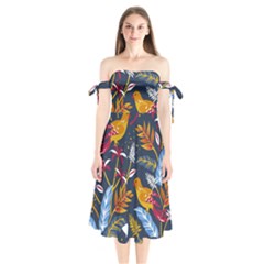 Colorful Birds In Nature Shoulder Tie Bardot Midi Dress by Sobalvarro