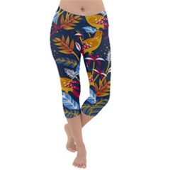 Colorful Birds In Nature Lightweight Velour Capri Yoga Leggings