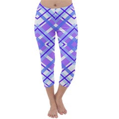 Geometric Plaid Purple Blue Capri Winter Leggings  by Mariart