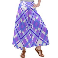 Geometric Plaid Purple Blue Satin Palazzo Pants