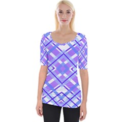 Geometric Plaid Purple Blue Wide Neckline Tee