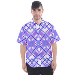 Geometric Plaid Purple Blue Men s Short Sleeve Shirt