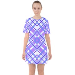 Geometric Plaid Purple Blue Sixties Short Sleeve Mini Dress by Mariart