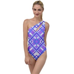 Geometric Plaid Purple Blue To One Side Swimsuit