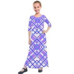 Geometric Plaid Purple Blue Kids  Quarter Sleeve Maxi Dress