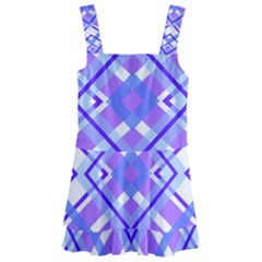 Geometric Plaid Purple Blue Kids  Layered Skirt Swimsuit