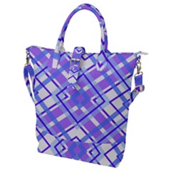 Geometric Plaid Purple Blue Buckle Top Tote Bag