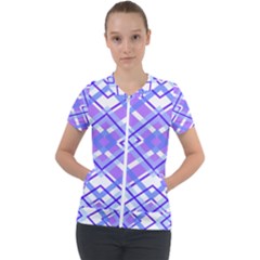 Geometric Plaid Purple Blue Short Sleeve Zip Up Jacket