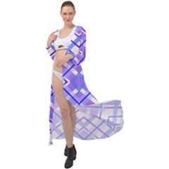 Geometric Plaid Purple Blue Maxi Chiffon Beach Wrap